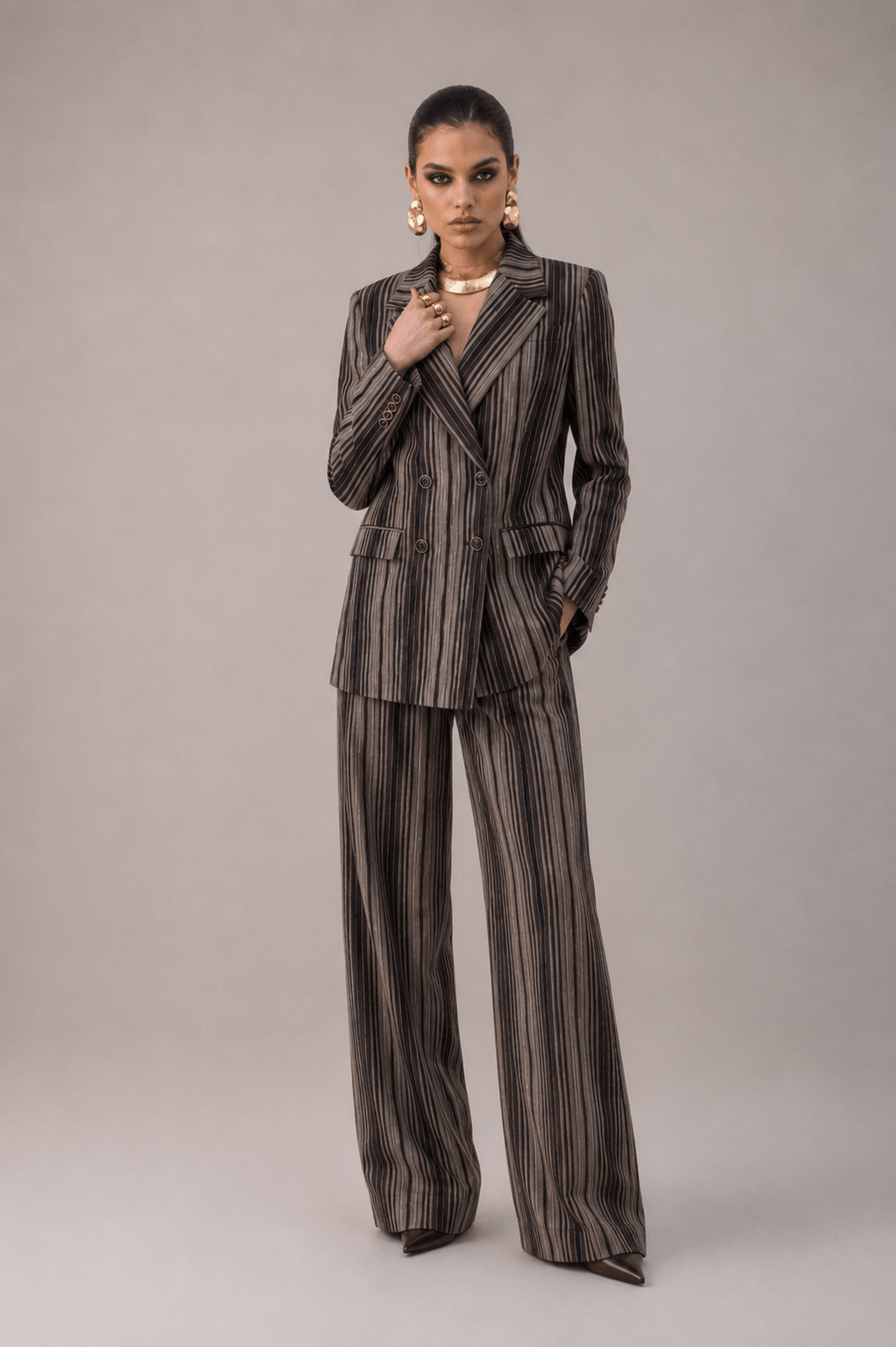 Suit Lyra Brown & Cream Stripe